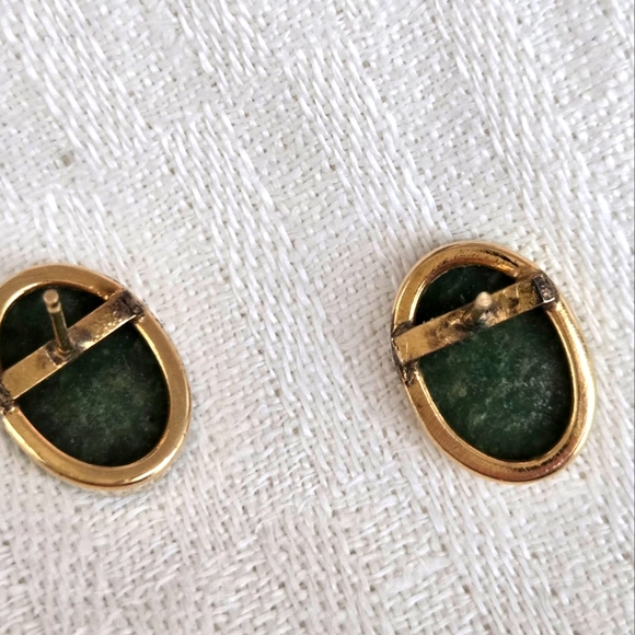 Vintage Gold Plate 925 Sterling & Jade Earrings w/Posts - Picture 3 of 7